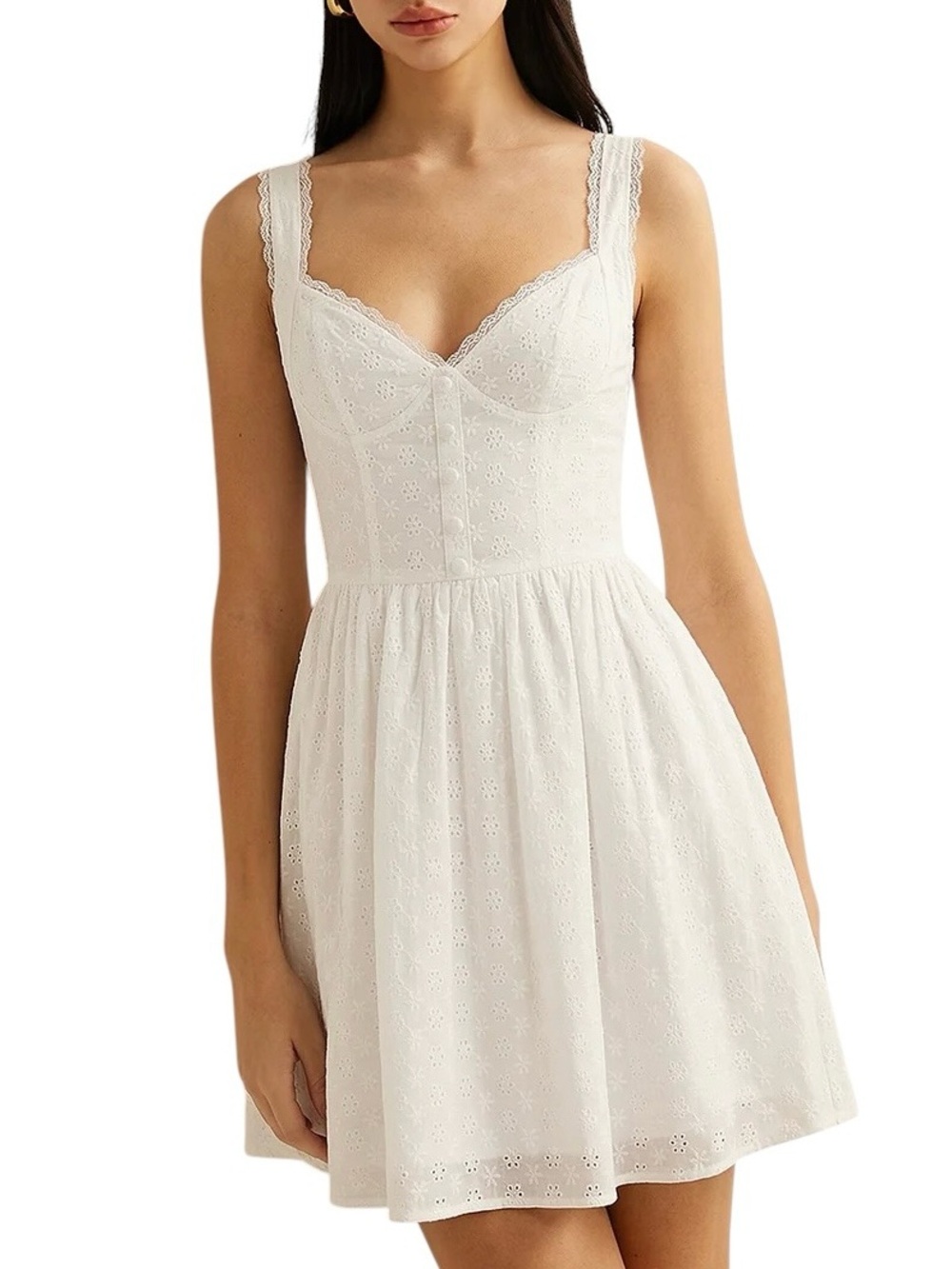 Commense White Cotton Eyelet Embroidered Lace Mini Dress NWT Medium
